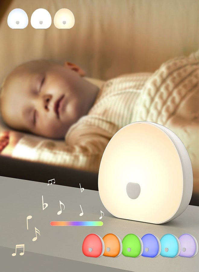 شاربدو مصباح ليلي للأطفال مع ضوضاء بيضاء، 3 درجات حرارة للضوء + ألوان متدرجة RGB، تعتيم تدريجي باللمس، مؤقت 15/30 دقيقة، 10 أصوات طبيعية مهدئة للرضاعة والنوم - Image 1